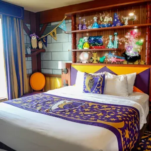 Adult bed in a wizard themed room