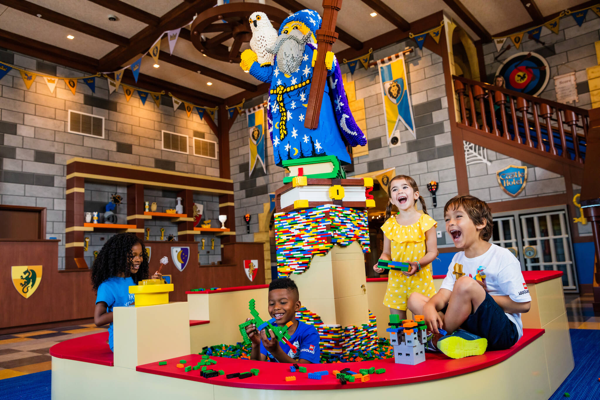 Kids Play in the Castle Hotel Lobby LEGO Building Area