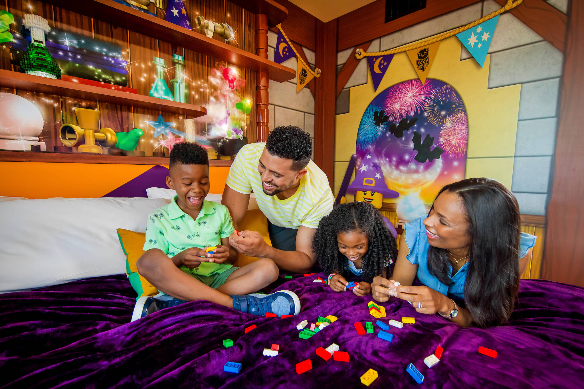 Crafting LEGO magic as a family in a Wizard-themed room!