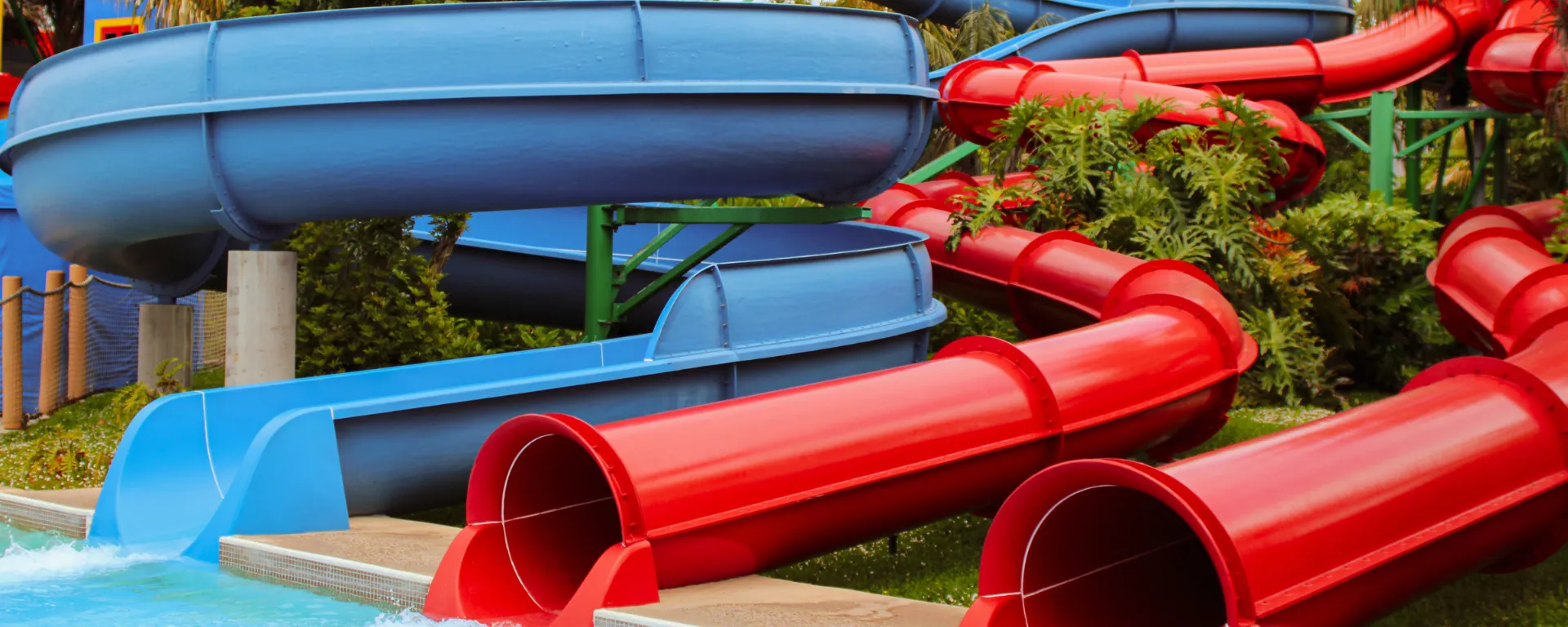 Two red and one blue water slide