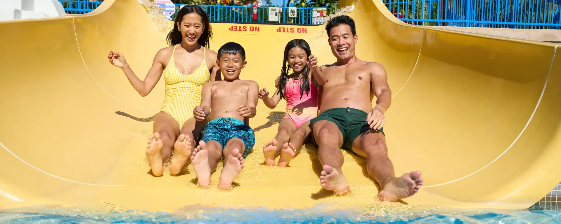 Family riding DUPLO Splash Safari at LEGOLAND California Water Park