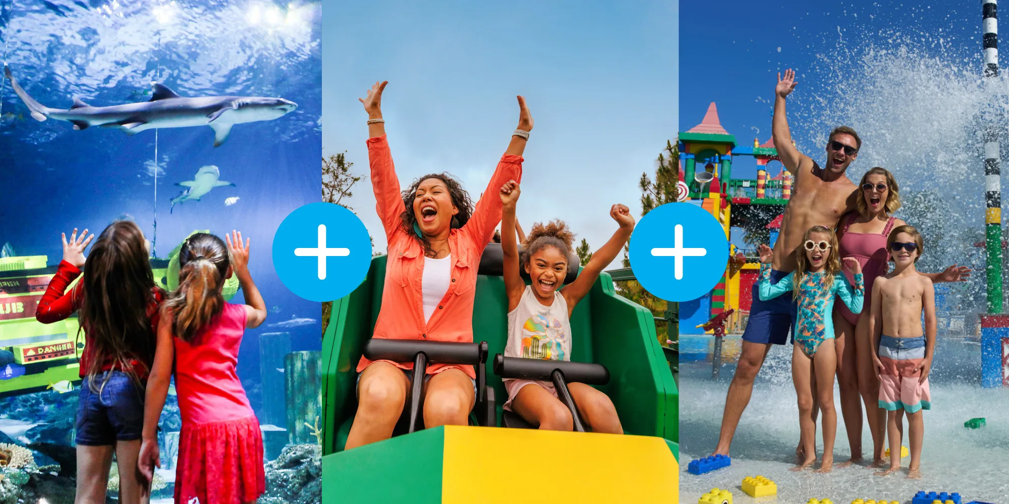 Photo collage of SEA LIFE, LEGOLAND Theme Park, and Water Park