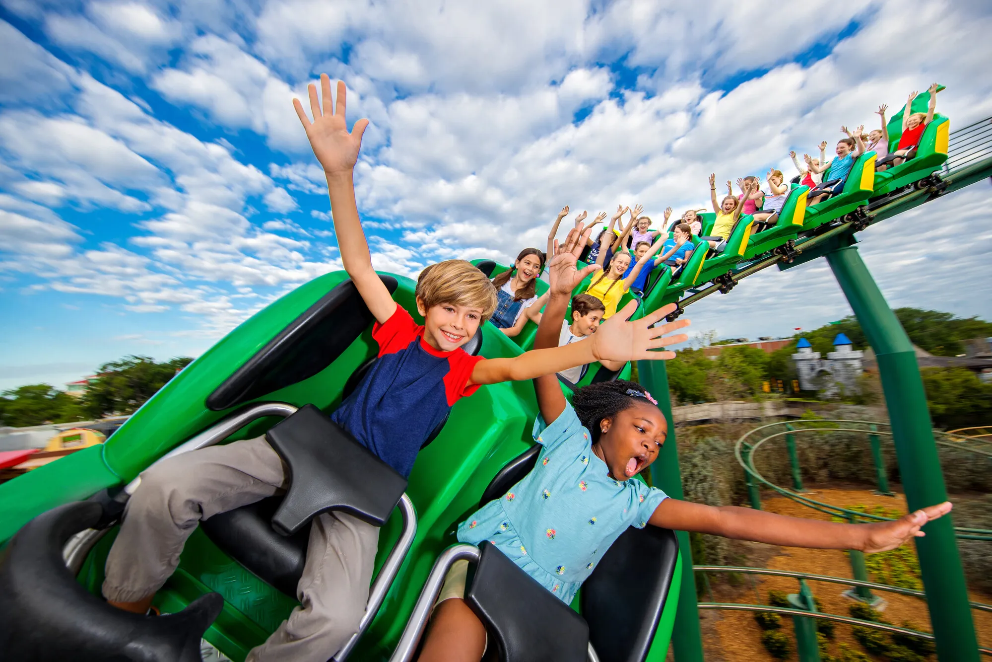 Kids riding the Dragon at LEGOLAND California