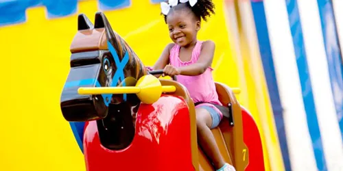 Girl riding LEGO Horse on Royal Joust