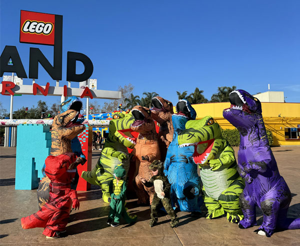 People in Dinosaur Costumes outside LEGOLAND California