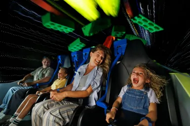 Family Riding Galacticoaster at LEGO Galaxy