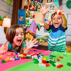 Kids Excited about LEGO in a Princess Room