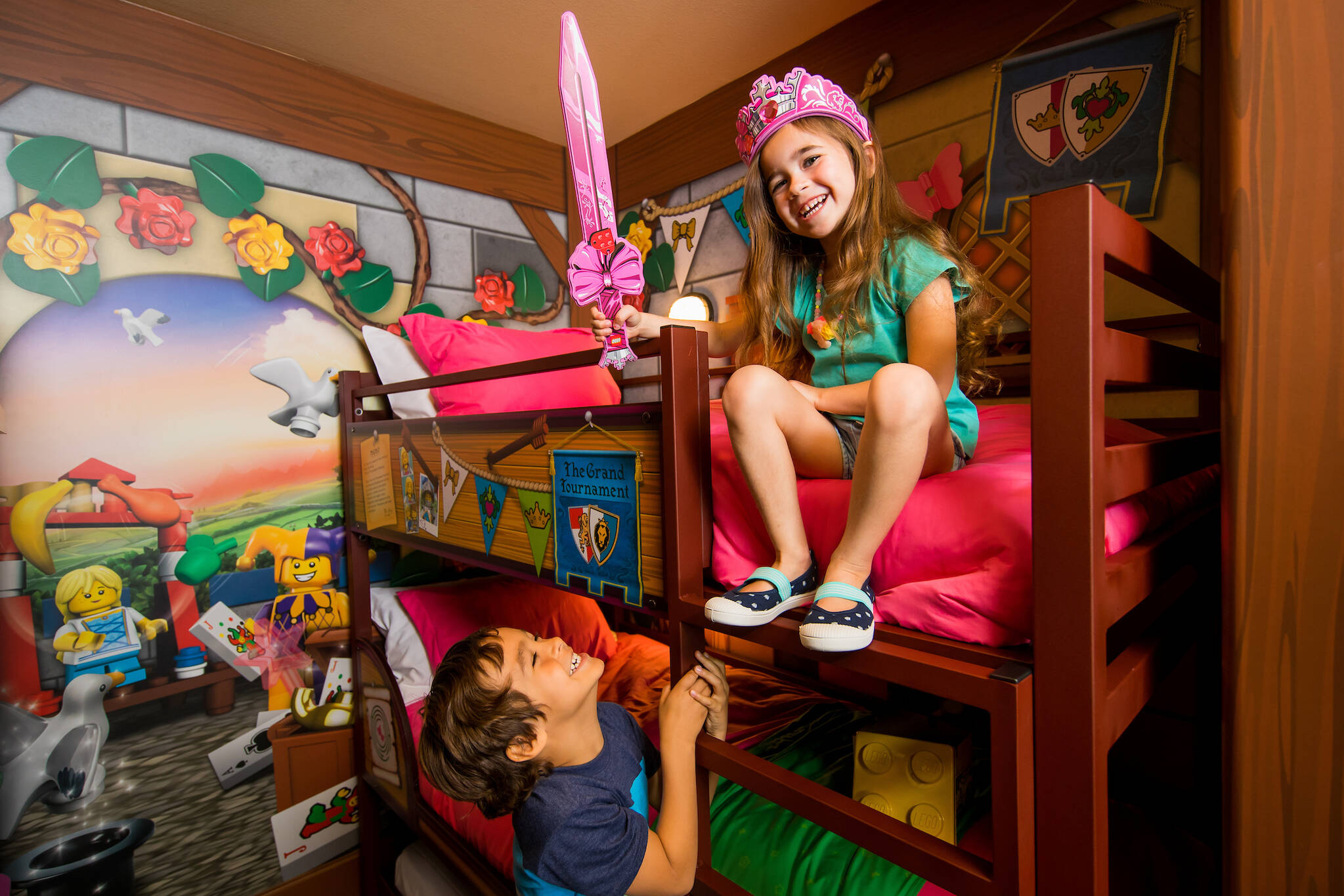 Boy and Girl on Bunk Bed in Princess Room