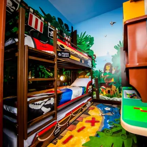 Kids' sleeping area in a themed room at Pirate Island Hotel