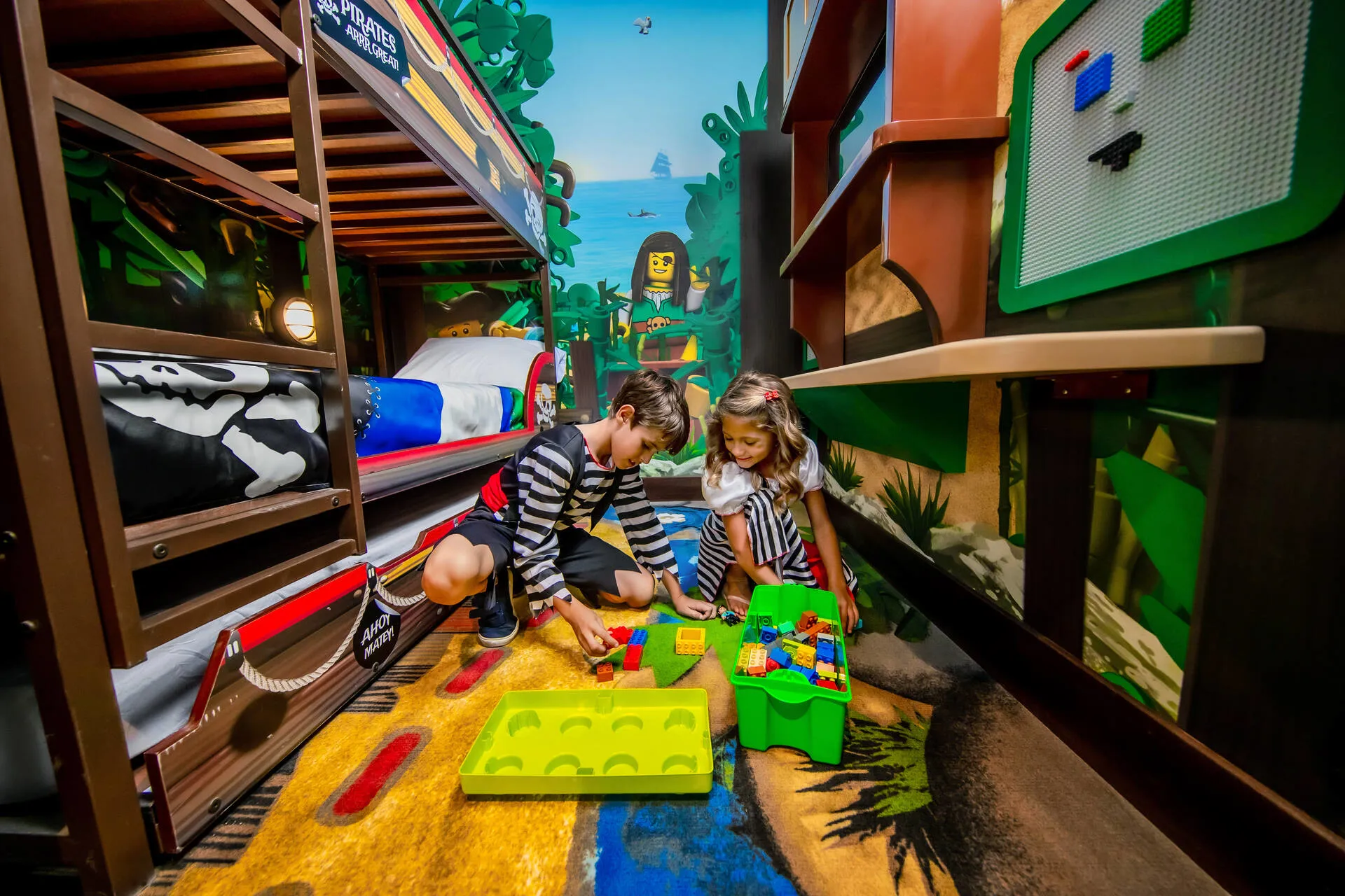 Kids Play with LEGO in a Pirate Island Hotel Room