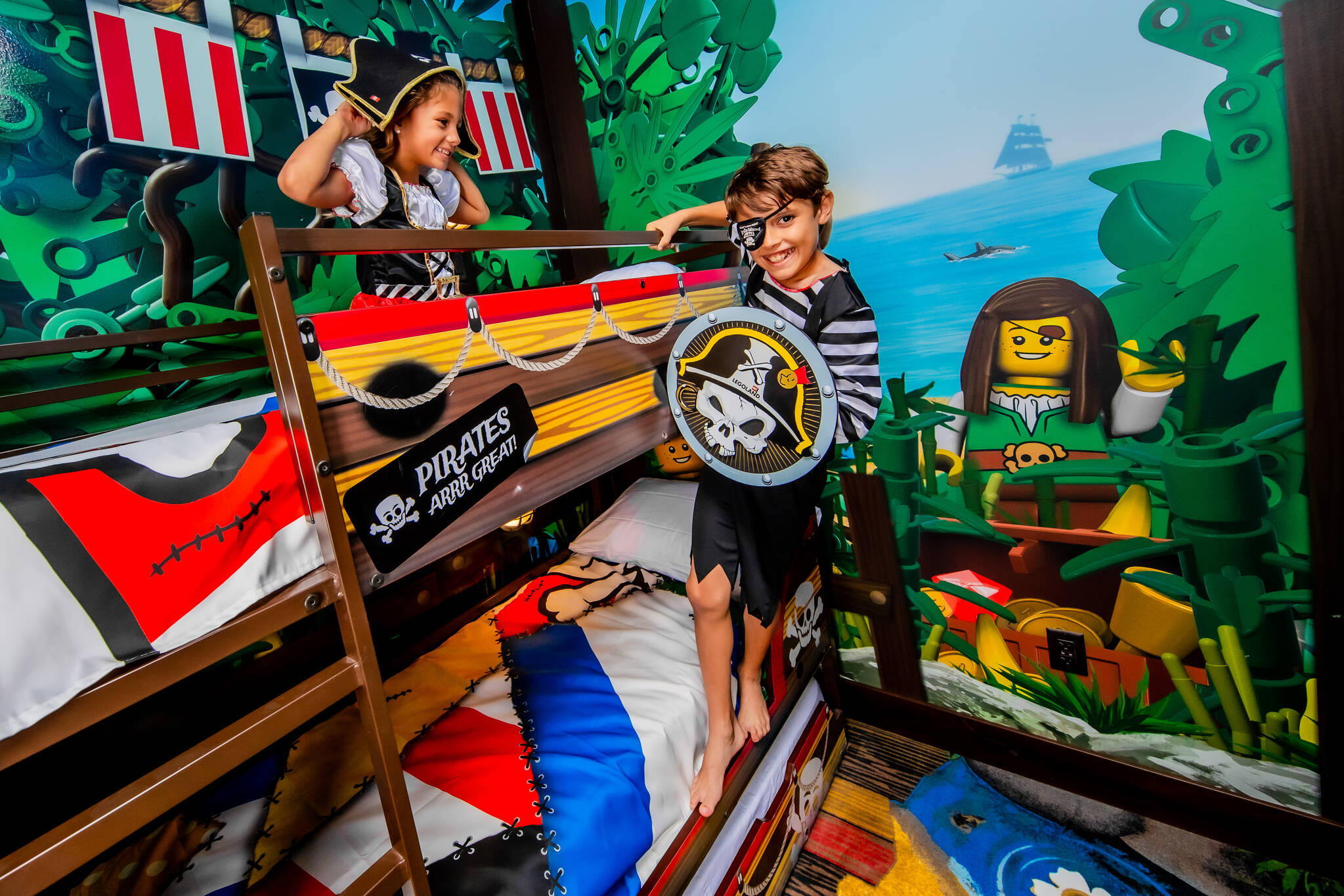 Kids Play on Their Bunk Bed at the Pirate Island Hotel