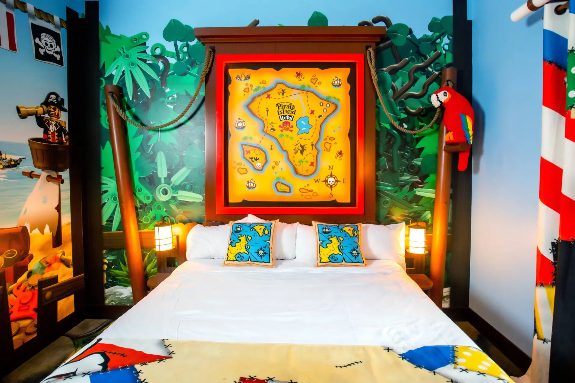 Adult sleeping area in a themed suite at Pirate Island Hotel