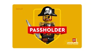 A passholder card image of a LEGO pirate representing the LEGOLAND Florida Resort Gold Annual Pass