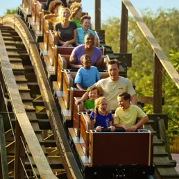 A dip on the Wooden Dinosaur Roller Coaster