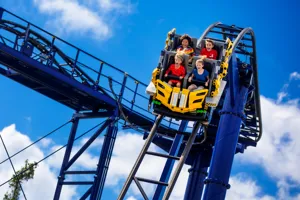 kids in rollercoaster at LEGOLAND Florida theme park