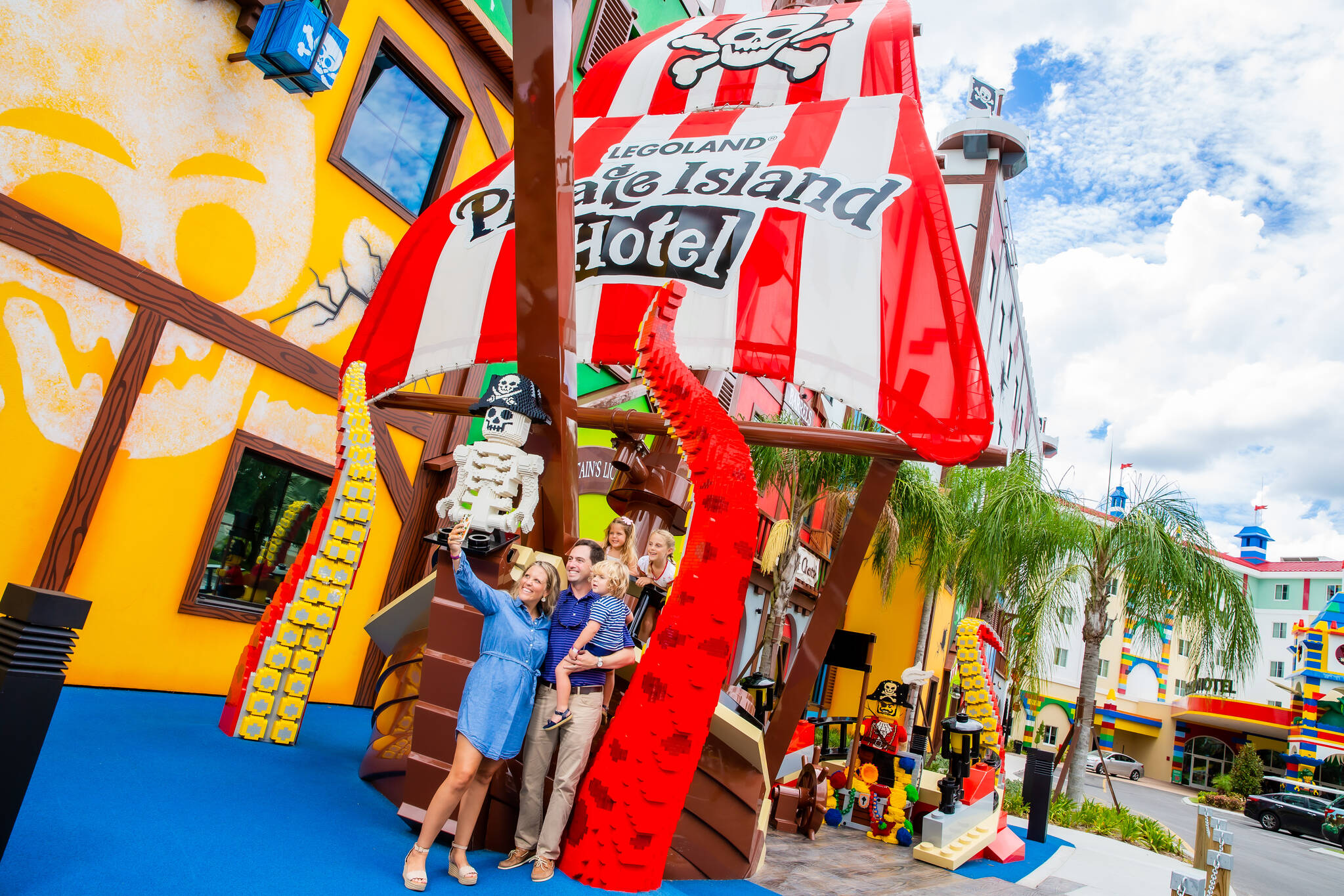 Take a selfie outside of the Pirate Island Hotel 