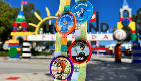 Pop Badges on Lanyard in front of LEGOLAND Florida
