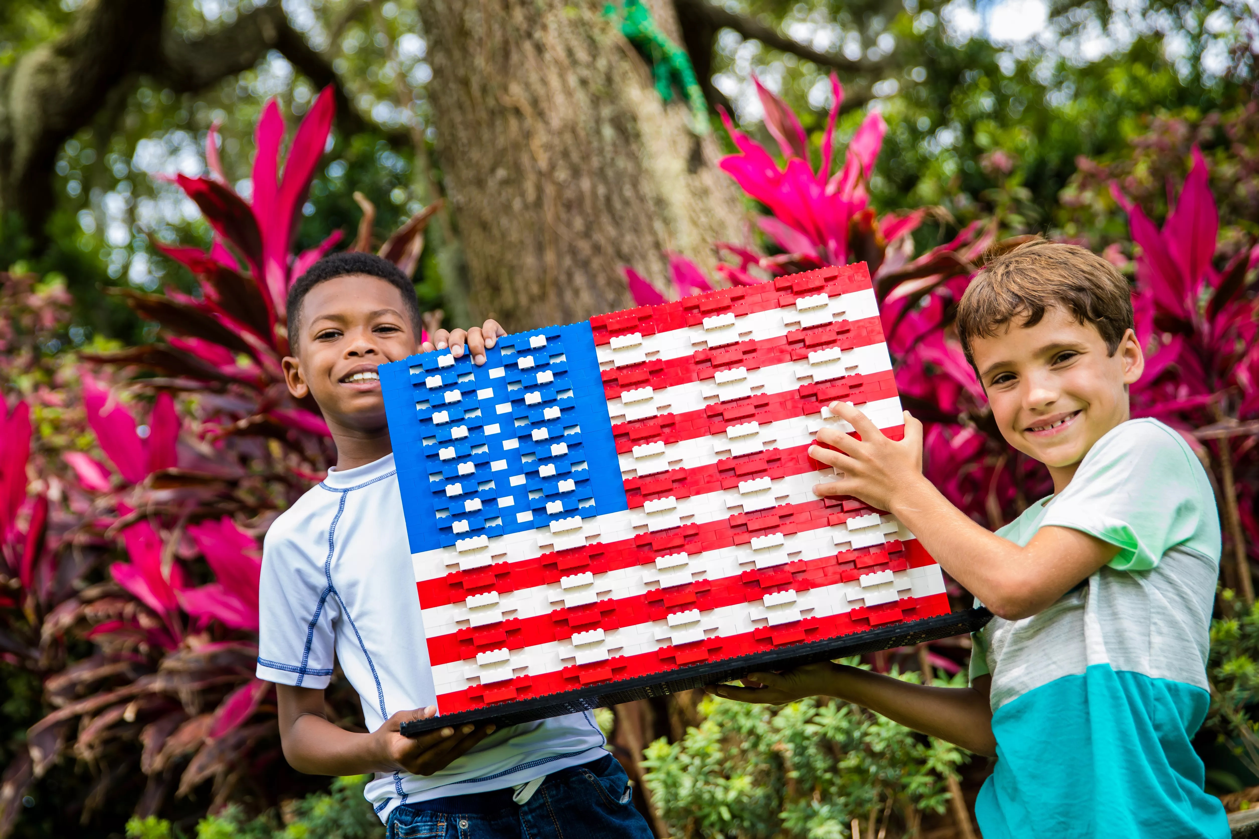 Kids Holding LEGO American Flag