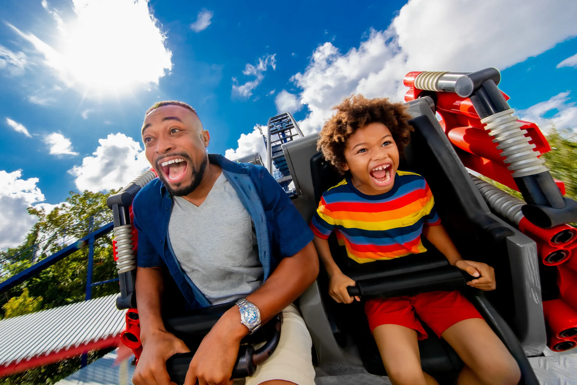Dad and Son Riding the LEGO Technic Coaster
